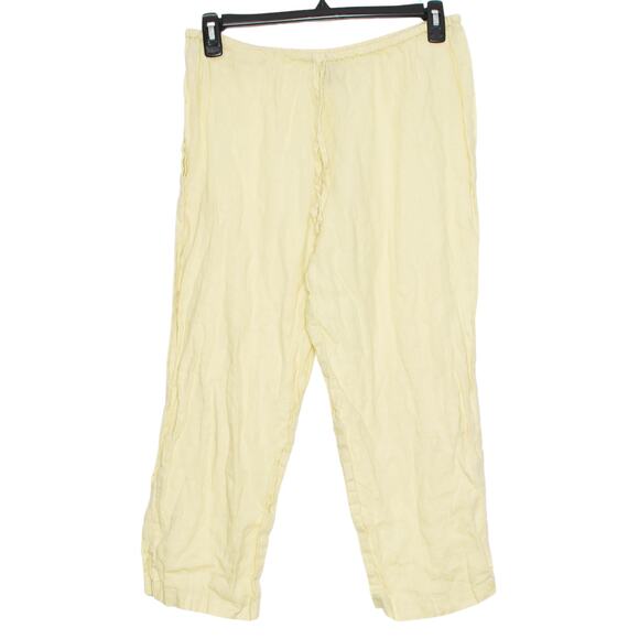 Eileen Fisher Pants Linen Cropped Minimalist Beachy Coastal Pull On Yellow Large - Picture 1 of 6
